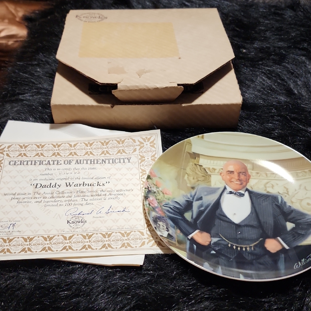 Knowles Plate with Distinguished Gentleman in Black Suit. Daddy Warbucks.